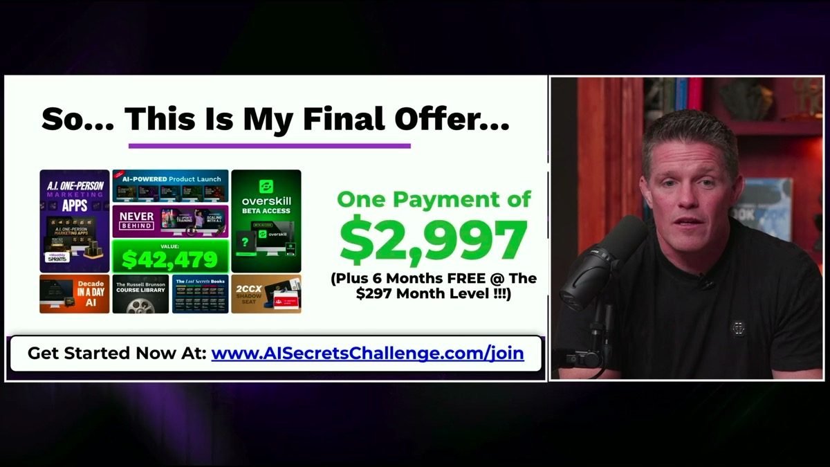 Final offer — one payment of $2,997 plus 6 months free at the $297/month level